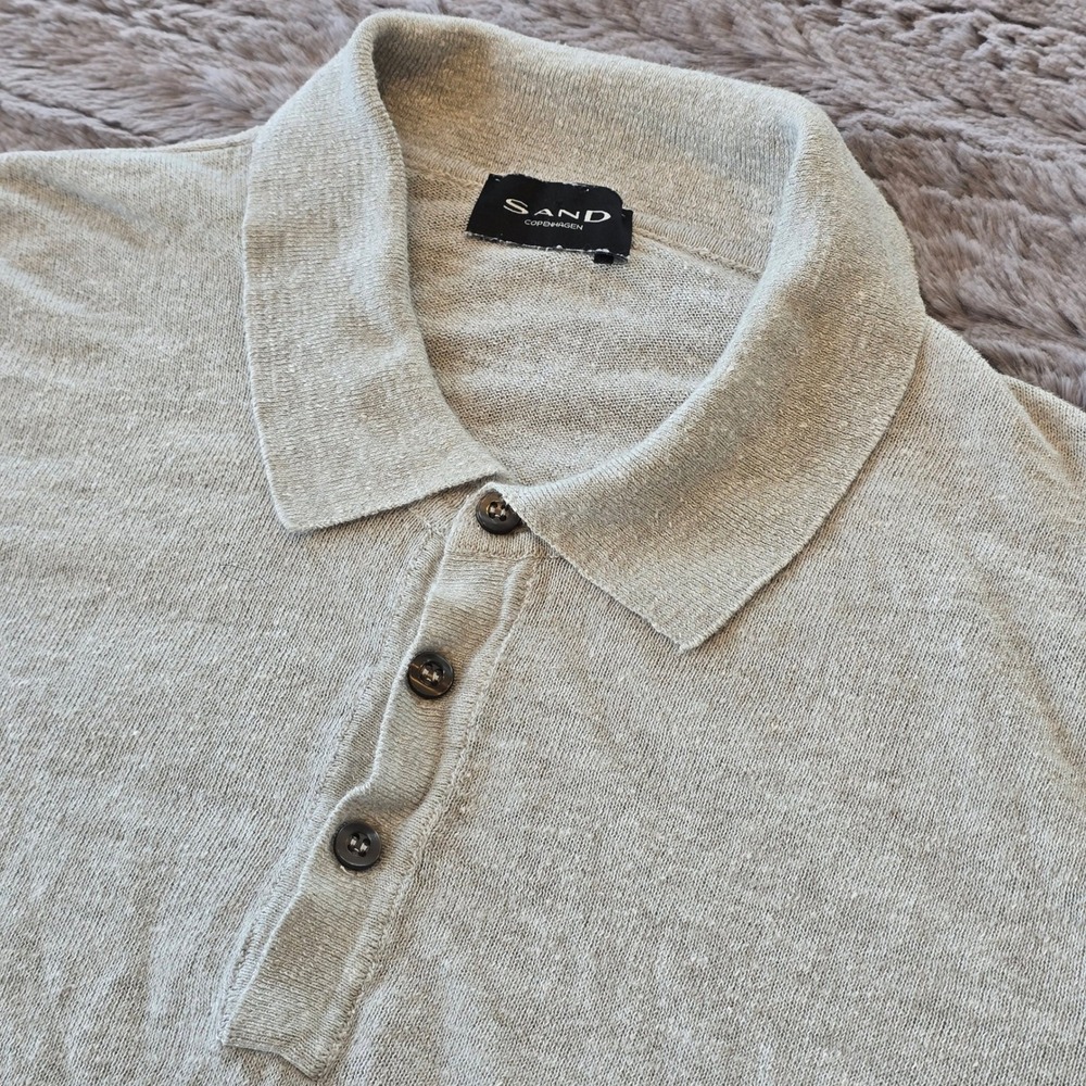 Sand Copenhagen Mens Knit Polo Shirt Beige Oatmeal Short Sleeve 3-Button Top S